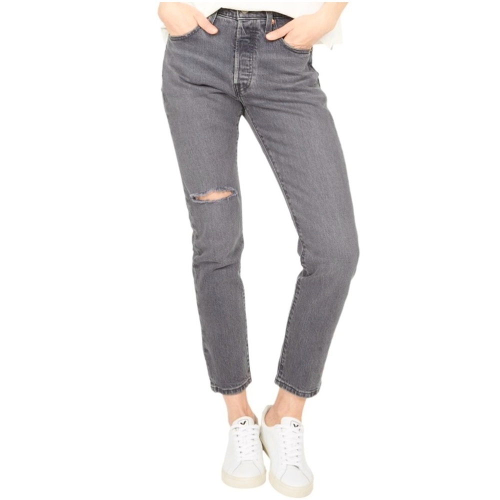 Levi’s 501 W25 (0/1) Skinny Women’s Jeans Gray Distressed High Rise Cropped